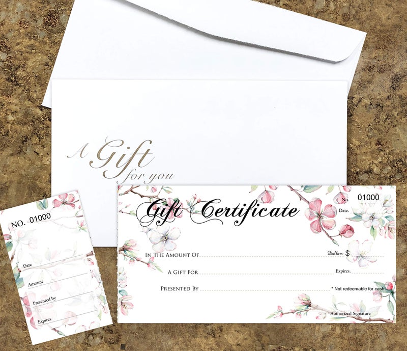 IMPACTONLINEPRINTING Blank Gift Certificates 25set, gift certificate for business, Gift-Blossoms-PP, Comes with Free matching Envelopes, Sequential Numbering Printing - Image 3